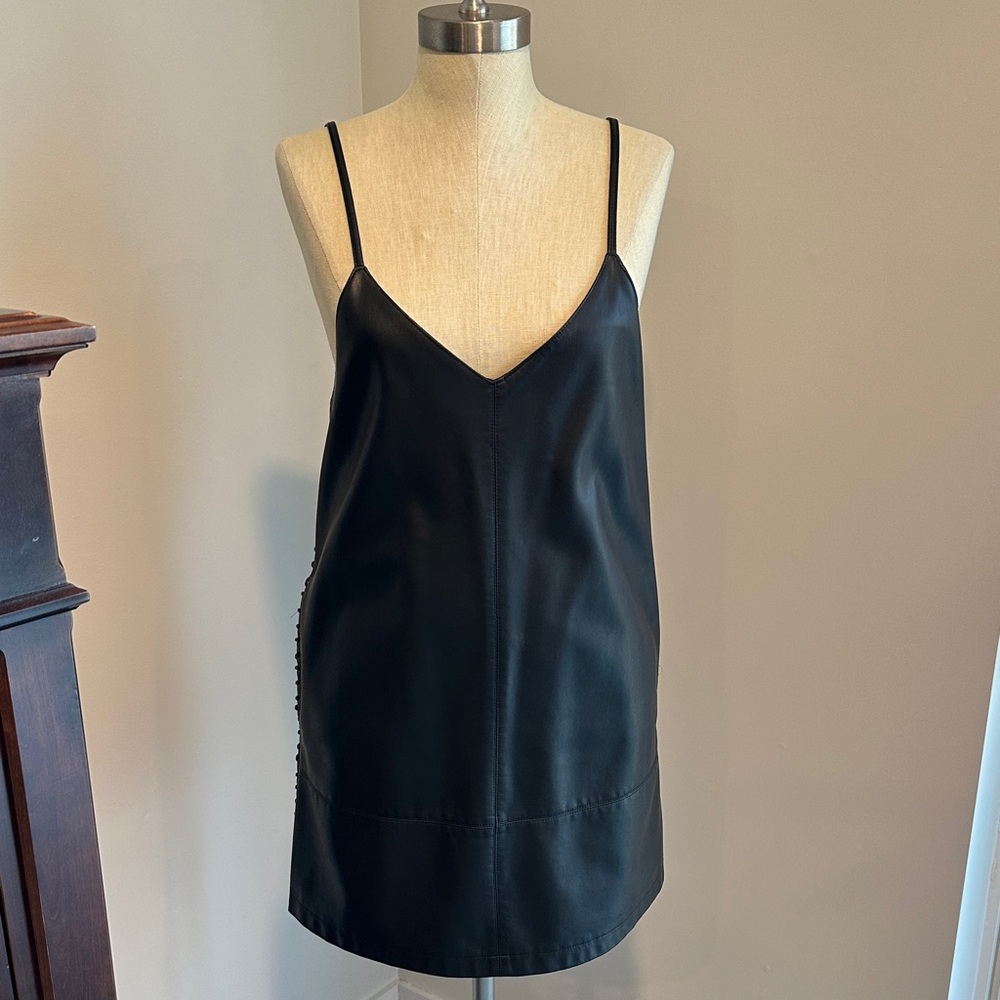 WE THE FREE Slip Into Something Faux Leather Mini Dress Black SIZE SMALL NWOT